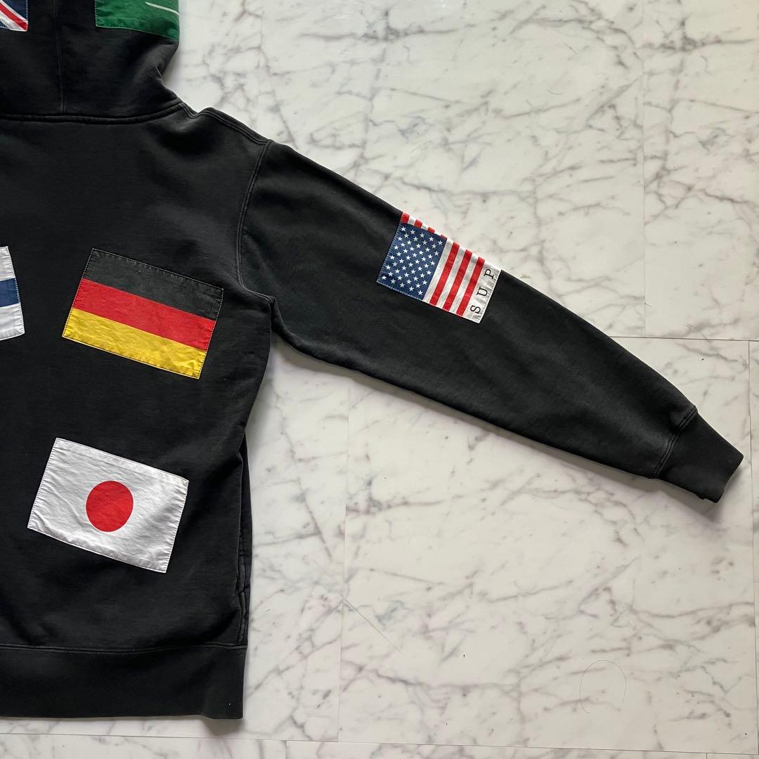 美品】Supreme パーカー 国旗プリント ブラック 黒 Mサイズ カナダ製