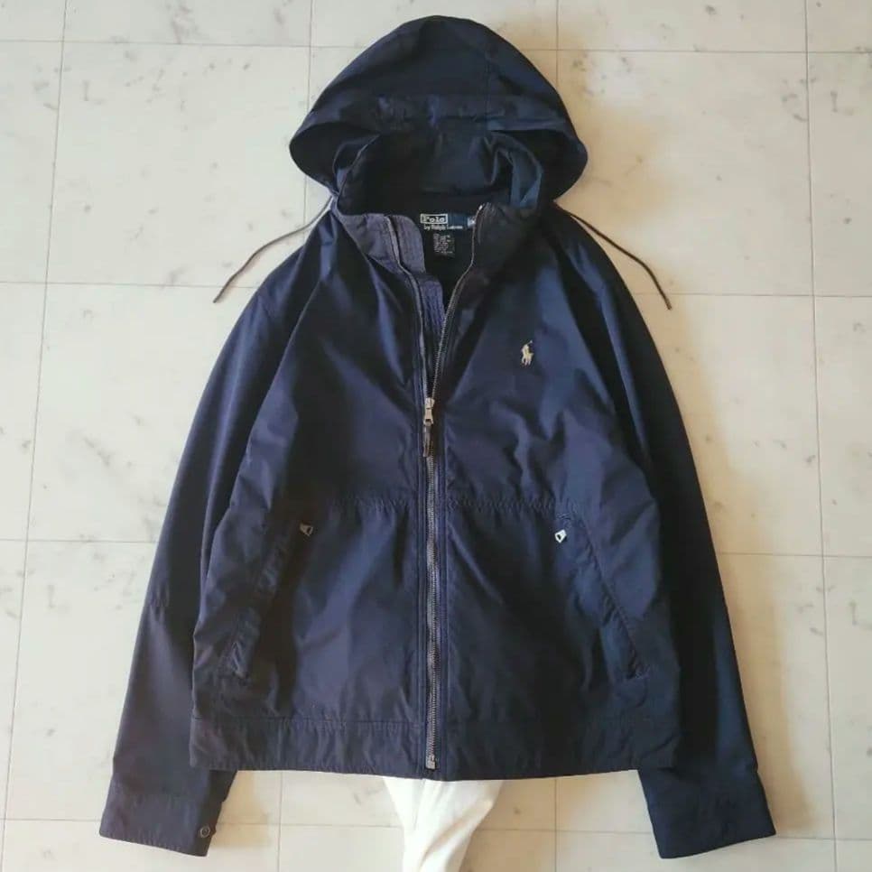 ラルフローレン ポニー刺繍 ナイロンパーカー フード収納 Mサイズ 濃紺