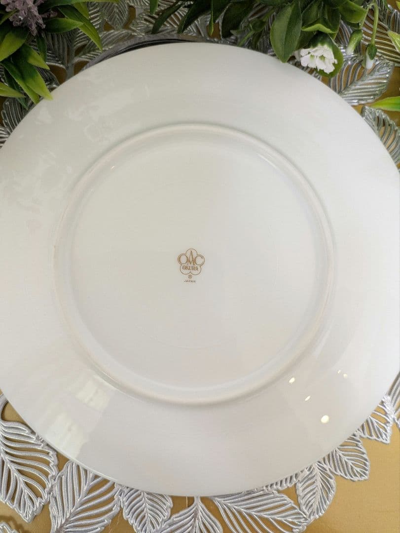 大倉陶園　デザート皿　20cm皿 瑠璃片葉金蝕デザート皿　6枚組　(未使用)