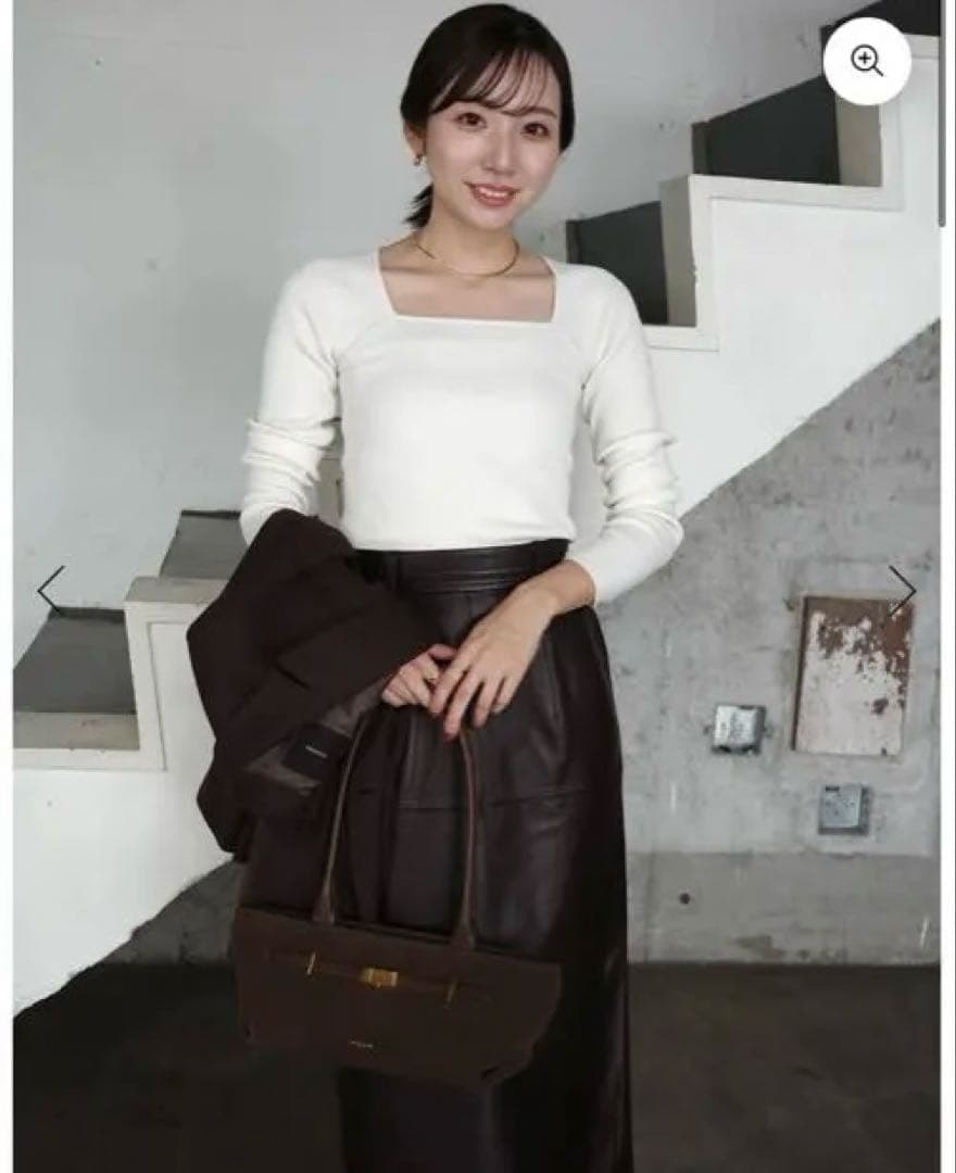 anuans シルクカシミアブレンドデコルテリブニット　Ivory シルクカシミアブレンドデコルテリブニット