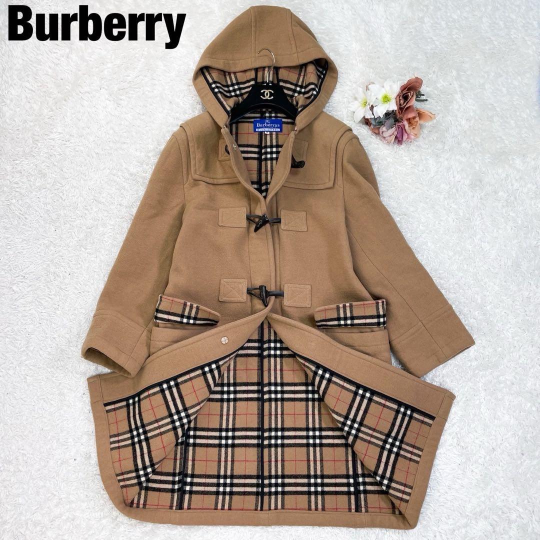 美品 バーバリーブルーレーベル ウール ダッフルコート キャメル ノバチェック バーバリーブルーレーベル】ダッフルコート キャメル ノバチェック