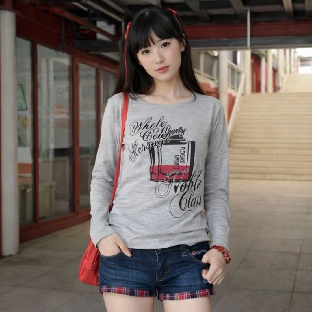 平成ギャル Y2K ロンT グレー ロゴトップス フェアリーグランジ 原宿系