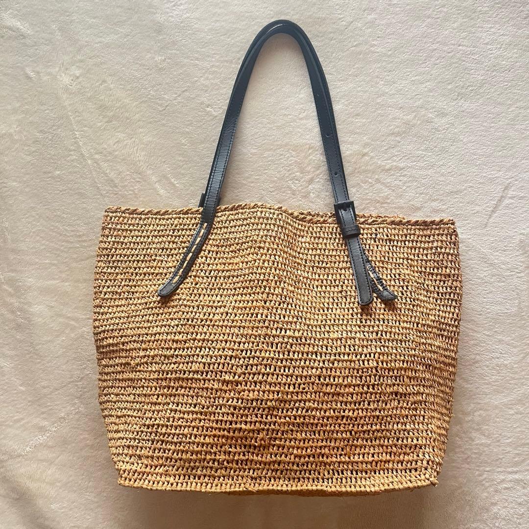 美品希少⭐︎サンアルシデ 持ち手レザーベルト　ラフィアトートバッグ