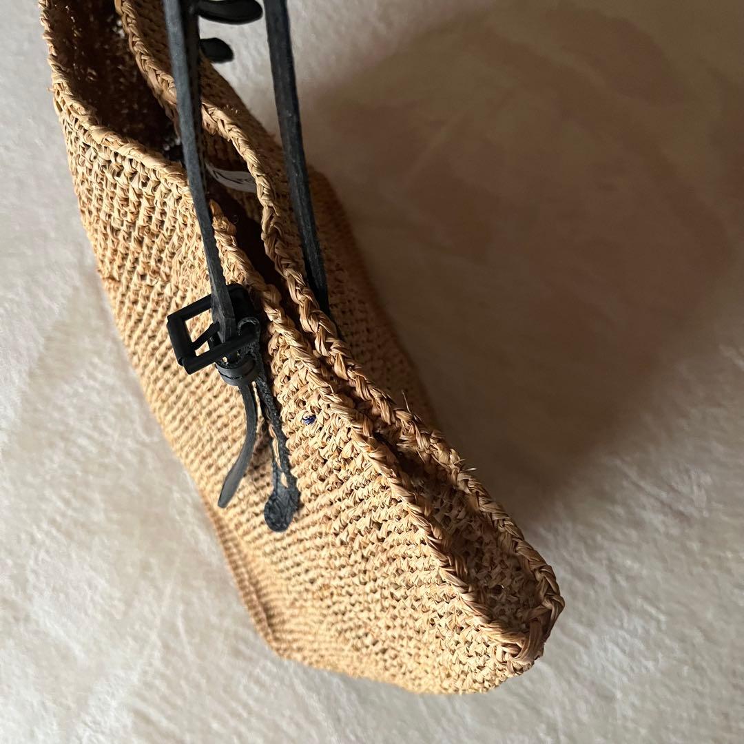 美品希少⭐︎サンアルシデ 持ち手レザーベルト　ラフィアトートバッグ