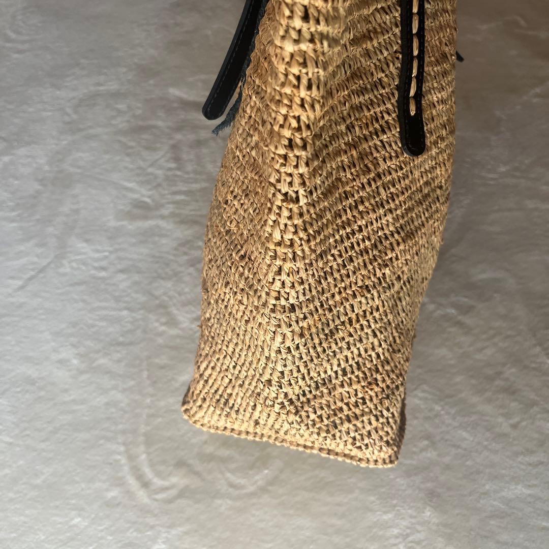 美品希少⭐︎サンアルシデ 持ち手レザーベルト　ラフィアトートバッグ