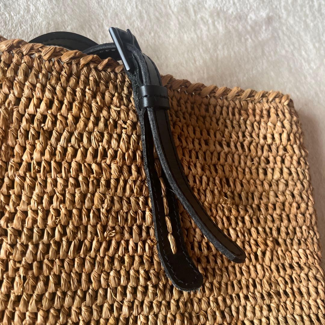 美品希少⭐︎サンアルシデ 持ち手レザーベルト　ラフィアトートバッグ