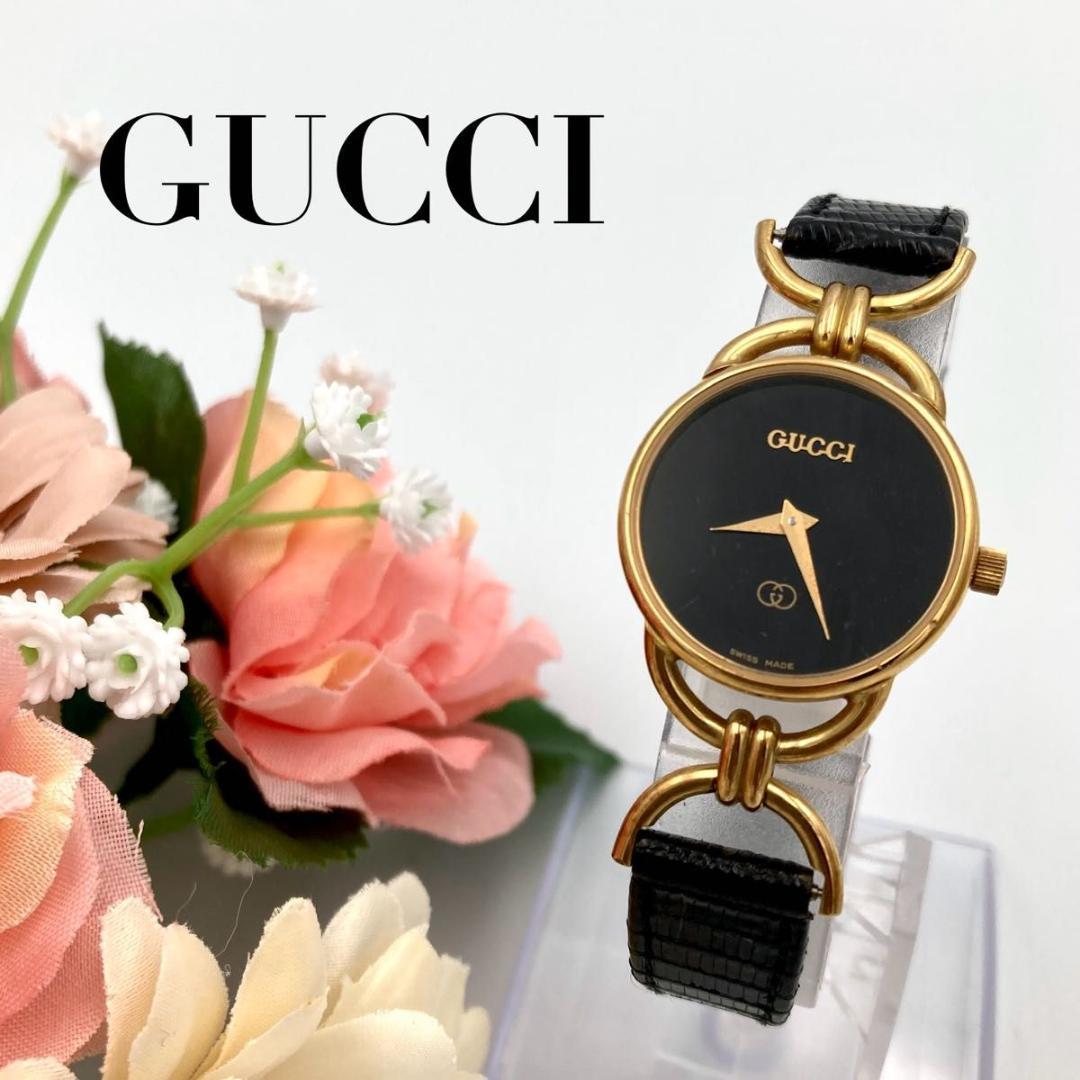 258 新品電池 GUCCI 6000L 腕時計 ブラック文字盤 純正ベルト - メルカリ