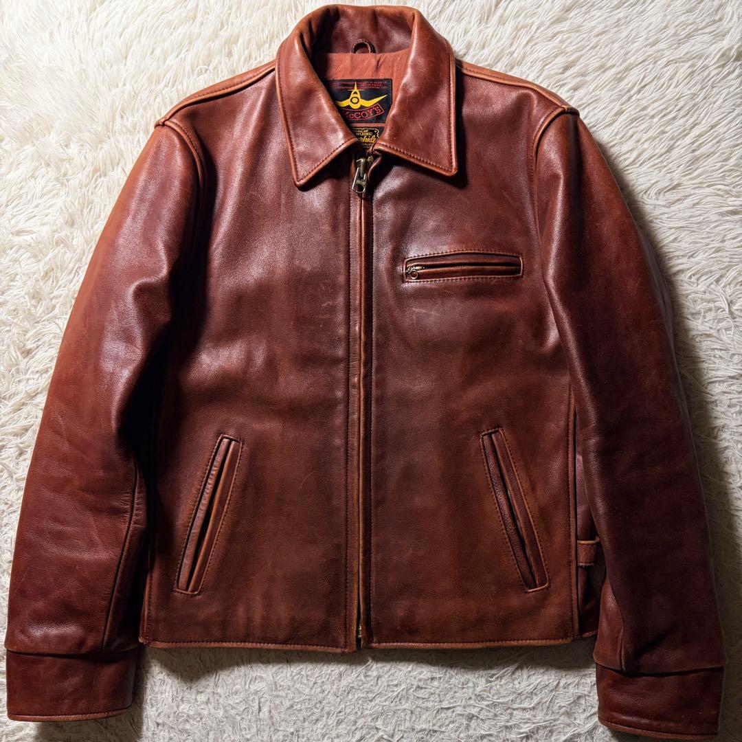 雰囲気抜群】B-McCOY'S ライダースジャケット ステアハイド 赤茶 40