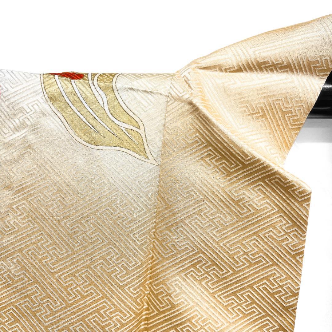 振袖 金駒刺繍 金彩 南天 百合 流水 紗綾形 成人式 着物 124b d ms