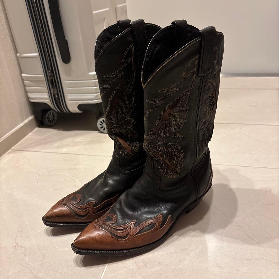ウエスタンブーツ ブラック×ブラウン 楽天市場】ウエスタンブーツ メンズ フロントスリット 刺繍入り