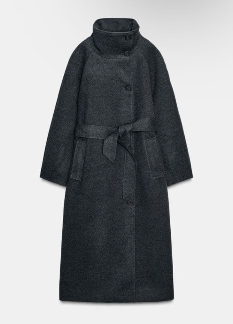 中古送料込 ZARAソフトハイネックベルトコートXS新品 ロングコート