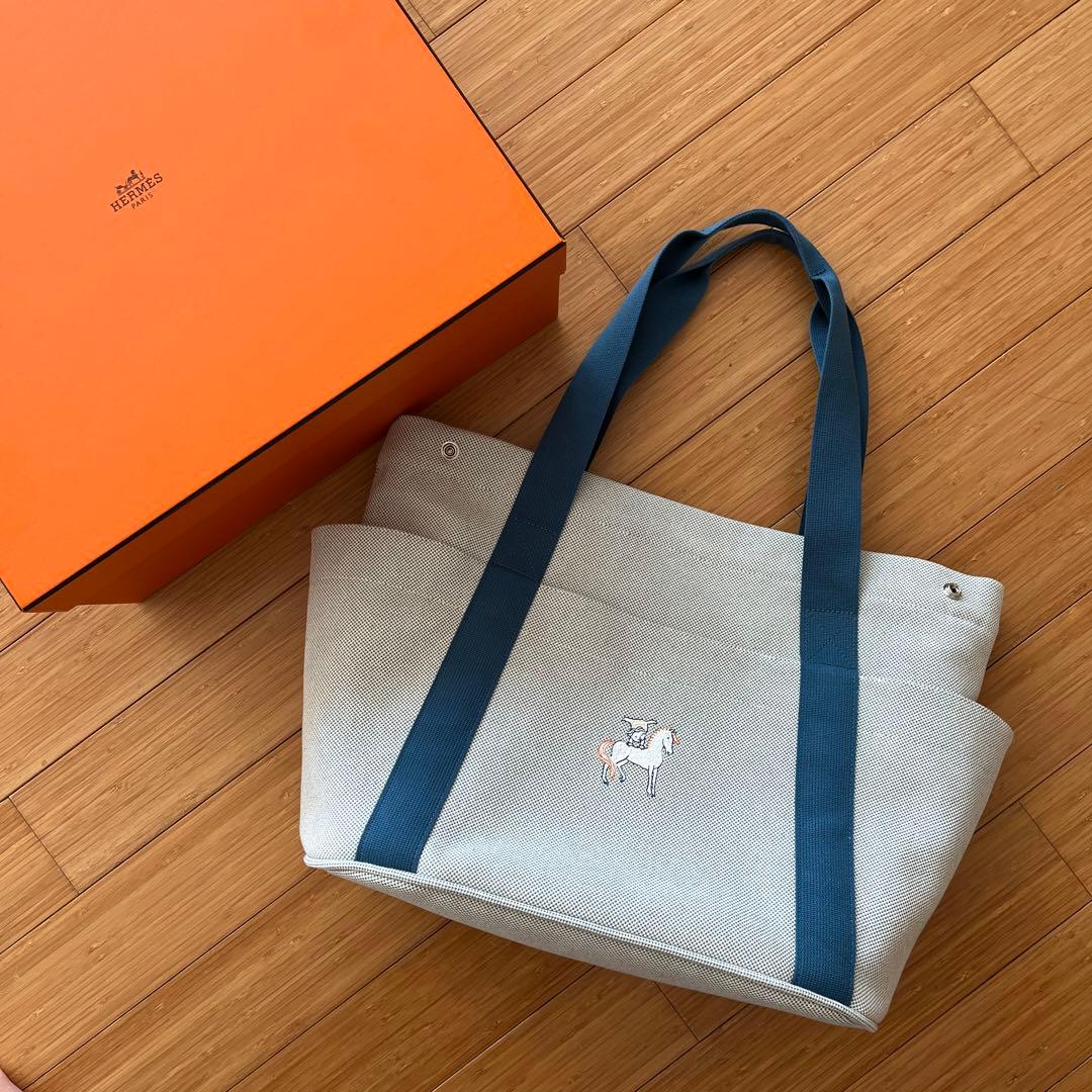 未使用】HERMES エルメス マザーズバッグ カブリオル トートバッグ 青