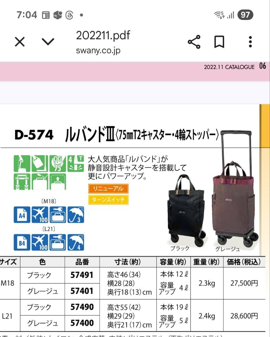 美品 スワニー ルバンドIII75mm キャスター 4輪ストッパー