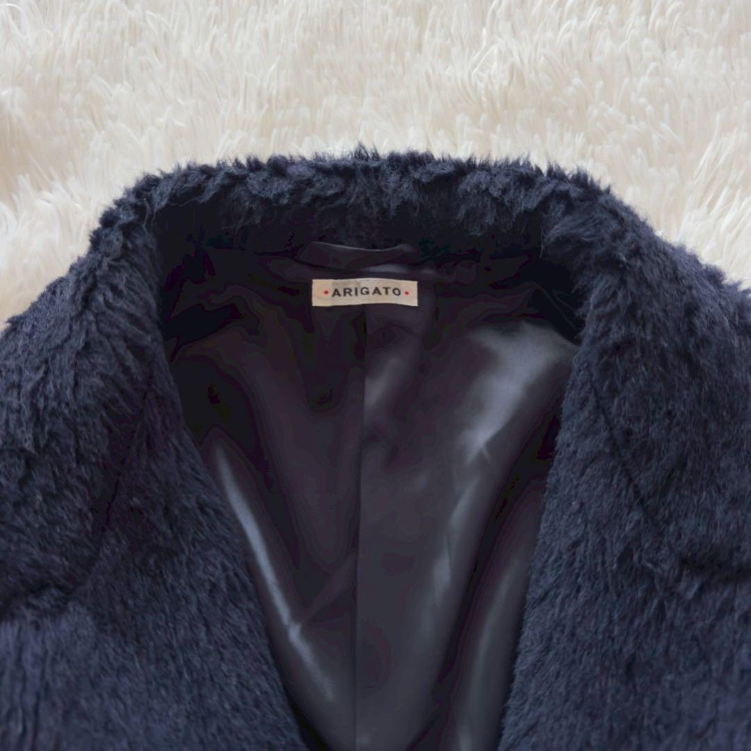 BLUE BLUE✨ARIGATO ファーコート アルパカ混 ネイビー 2 - メルカリ