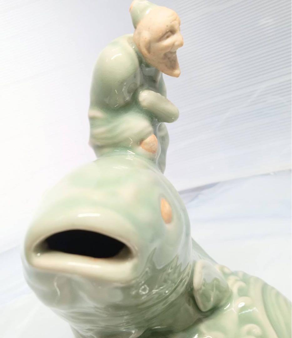 三田焼 青磁 鯉仙人香炉 三田青磁工房 置物 木箱入り 鯉 仙人 骨董 美術