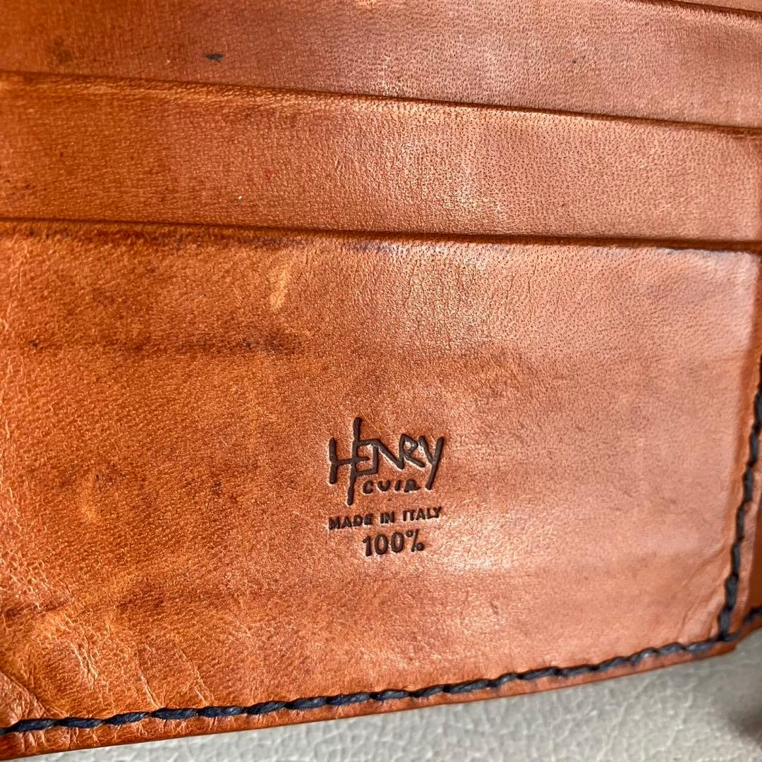 廃盤 希少 HENRY CUIR 折り財布 手帳型 刺繍 レザー ブラウン - メルカリ