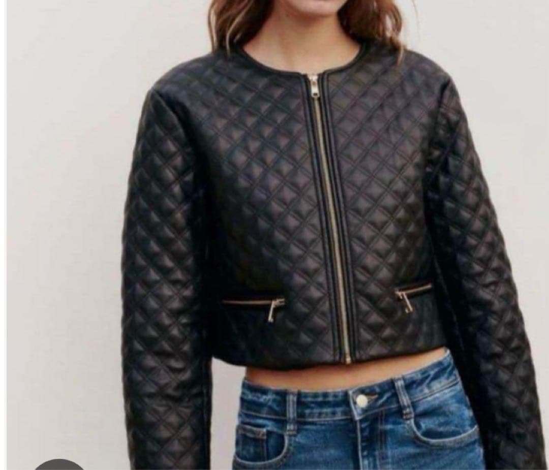 美品】ZARA ショートキルティングフェイクレザージャケット Mサイズ