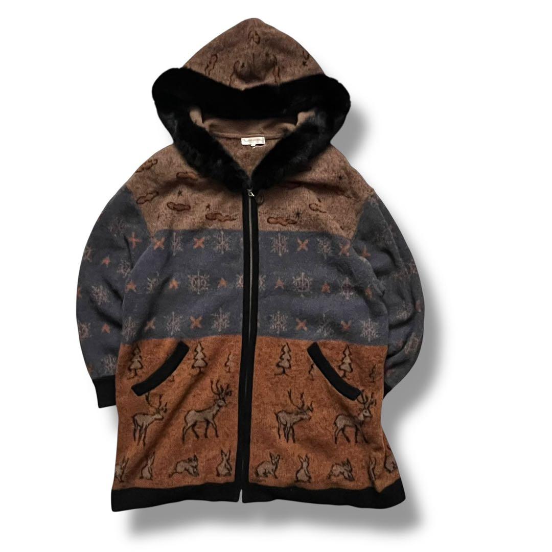 vintage 90s 総柄ウールブルゾン 鹿柄 ヨーロッパ古着 ノスタルジー