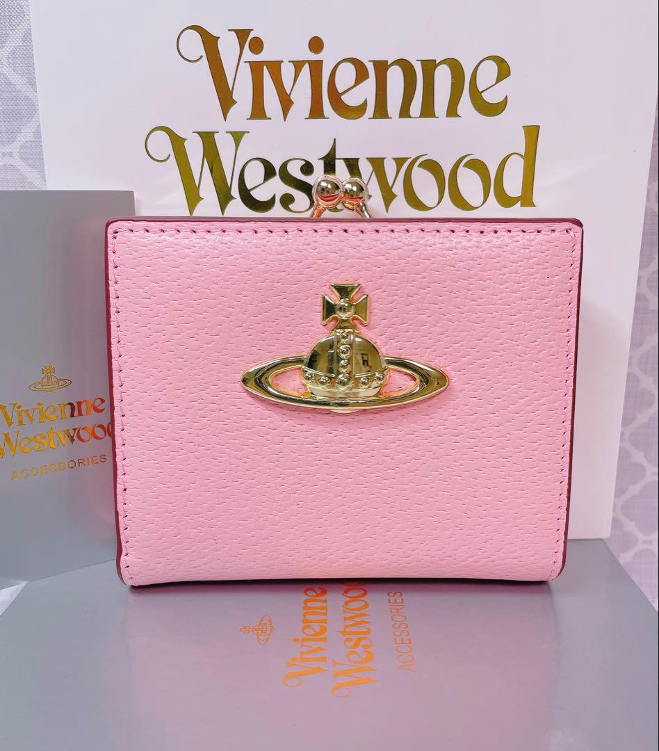 【可憐♡ショッパー付】新品 Vivienne Westwood 二折財布 ピンク 最新作◇高級感】ヴィヴィアン・ウエストウッド オーブ 二つ折り財布