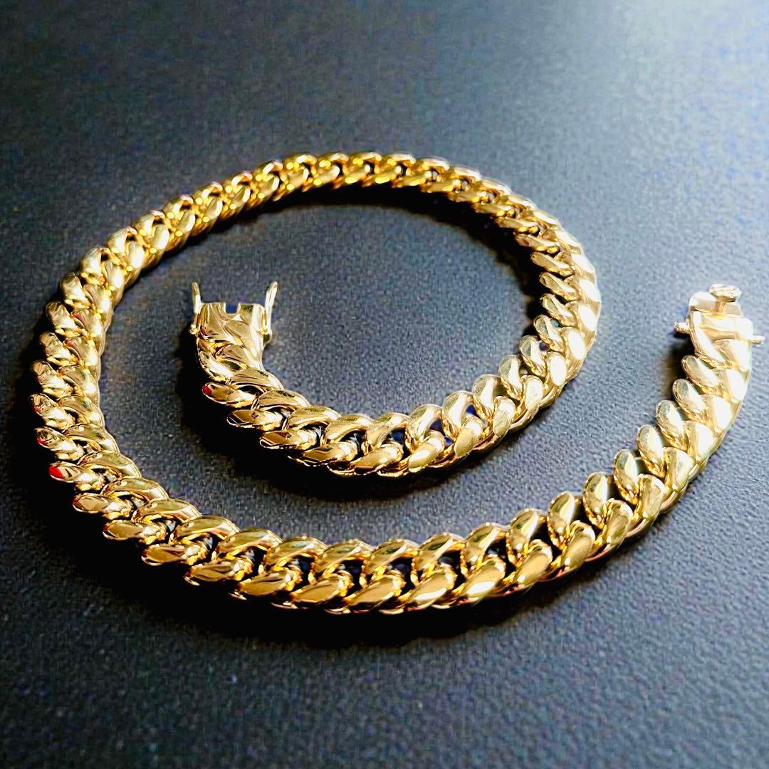 喜平ネックレス 50cm 幅14mm 18K刻印 ステンレス ゴールドチェーン チェーン 喜平 ネックレス K14 イエローゴールド コーティング