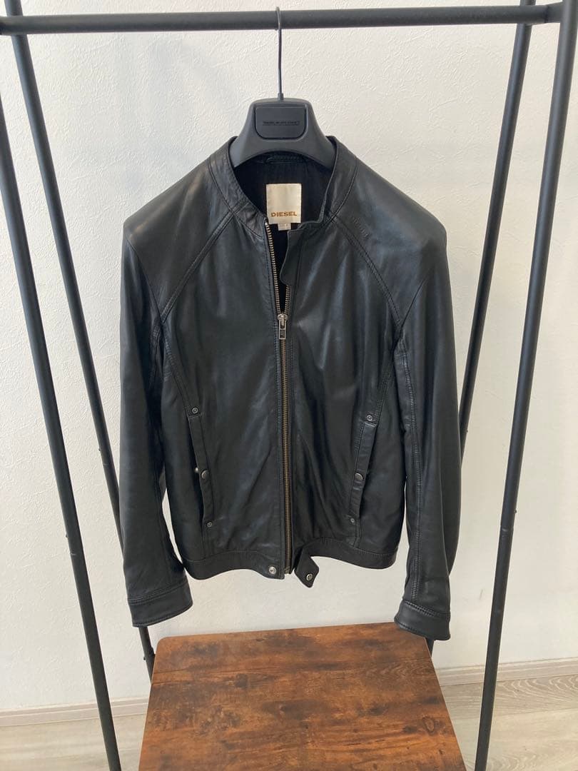 DIESEL レザーライダースジャケット DIESEL (ディーゼル) レザー ロゴ フルジップ ライダースジャケット