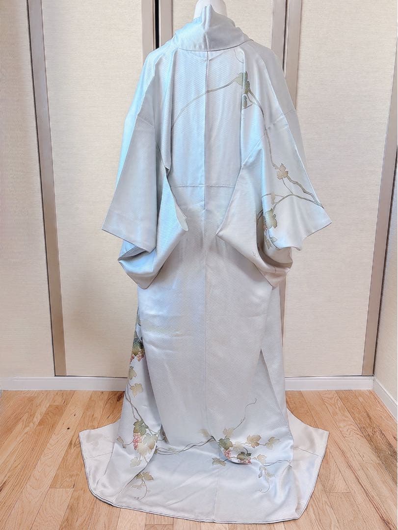 美品 訪問着 フルセット 本加賀友禅 裄66 葡萄 卒業式 入学式 M グレー