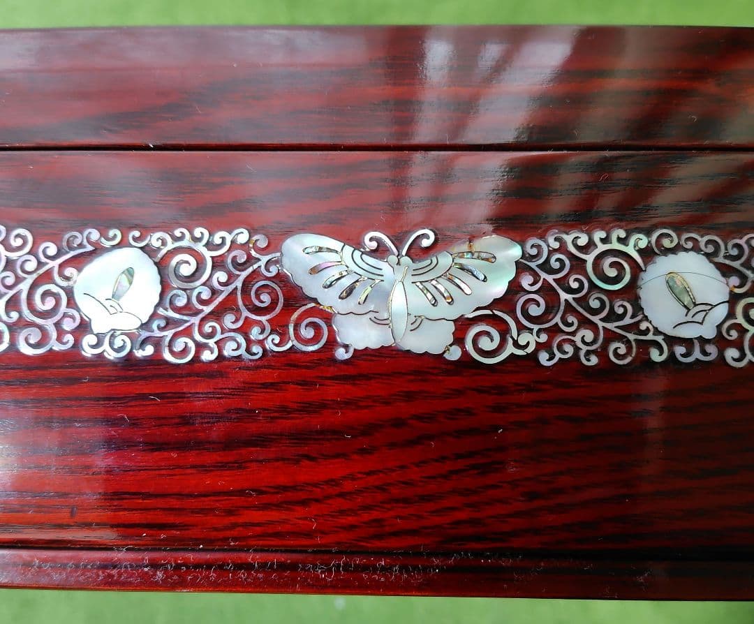 花鳥(蝶)の螺鈿細工 木製 文箱