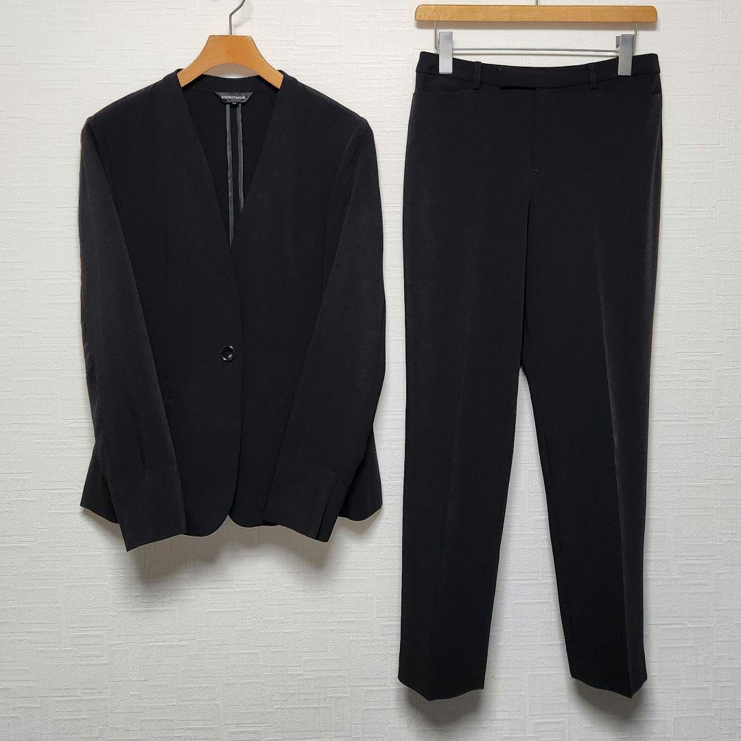 エスプリミュール　レディース　パンツ　スーツ　セットアップ　ブラック　ストレッチ エスプリミュール 13号 パンツスーツセットアップ 黒 大きいサイズ