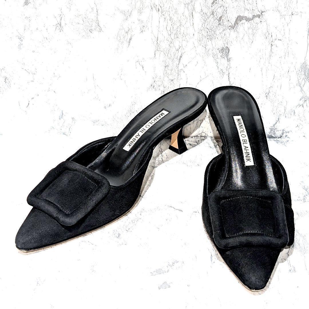 美品✨️ マノロブラニク メイセール ミュール 黒 スエード スクエア パンプス 美品✨️ マノロブラニク メイセール ミュール 黒 スエード スクエア