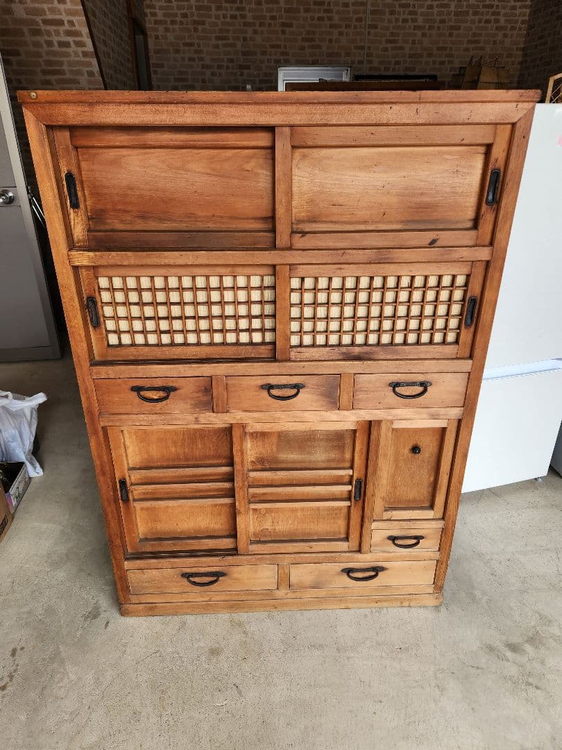 水屋箪笥　時代箪笥アンティークヴィンテージ古家具古民家古民具 竹の水屋箪笥 w1364mm×d470mm×h725mm sold #古道具熊川#アンティーク