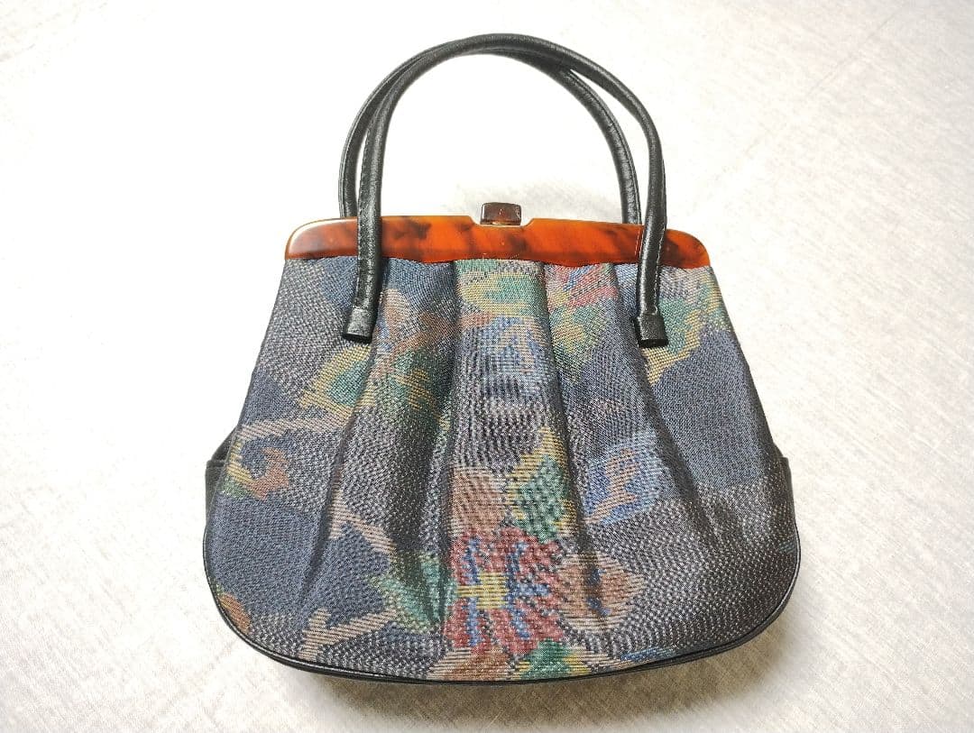 大島紬リメイク 花柄ネイビー コートと、 大島紬 ハンドバッグのセット