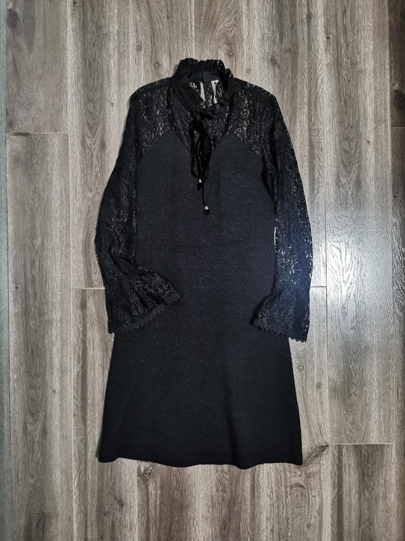 エレガント ブラック ワンピース 膝丈