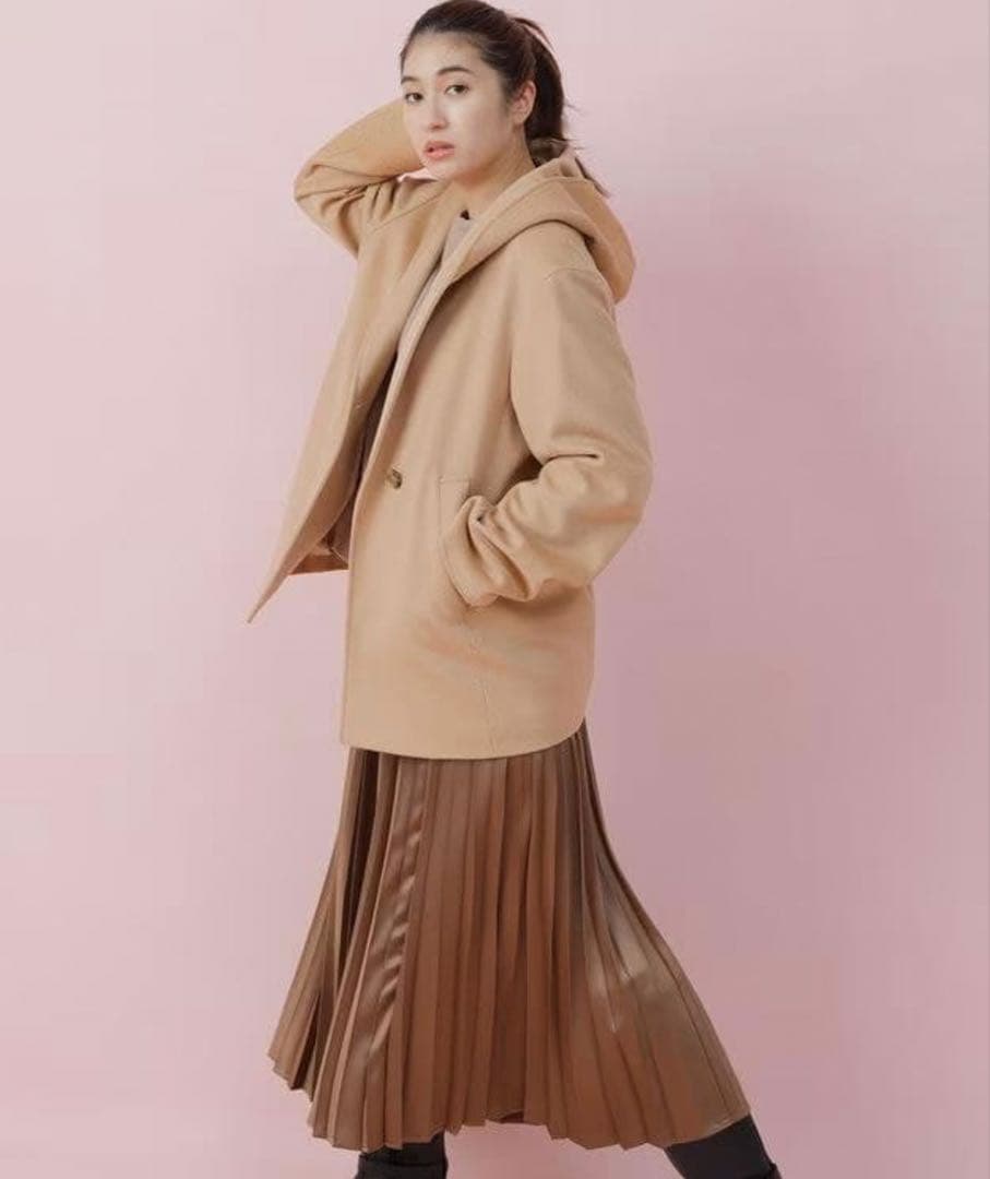 未使用 23区 ウールカシミヤビーバー フード付き ショートコート