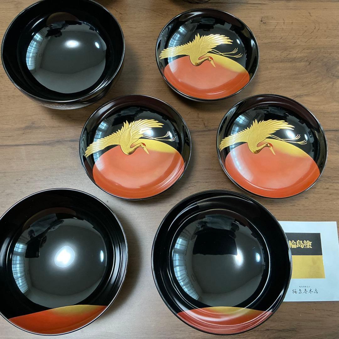 vincentfuto318様 輪島屋本店 波に日の出鶴蒔絵5客揃 - メルカリ