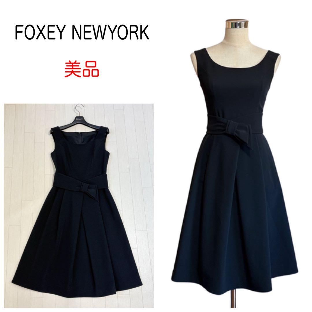 美品 フォクシー ベルト付 タックフレアワンピース ノースリーブ