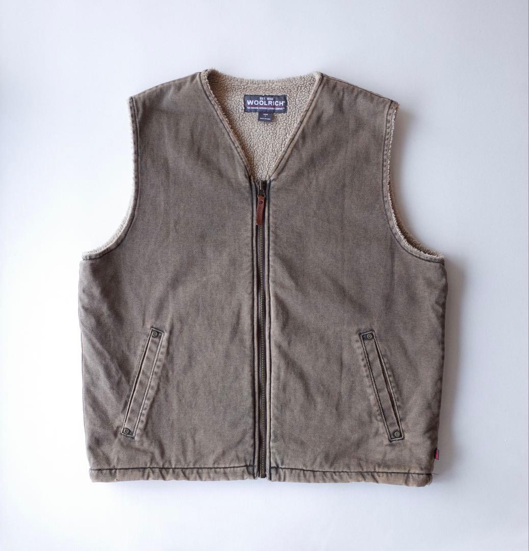 Woolrich ウールリッチ 裏ボア コットンベスト ジップアップ カーキ茶