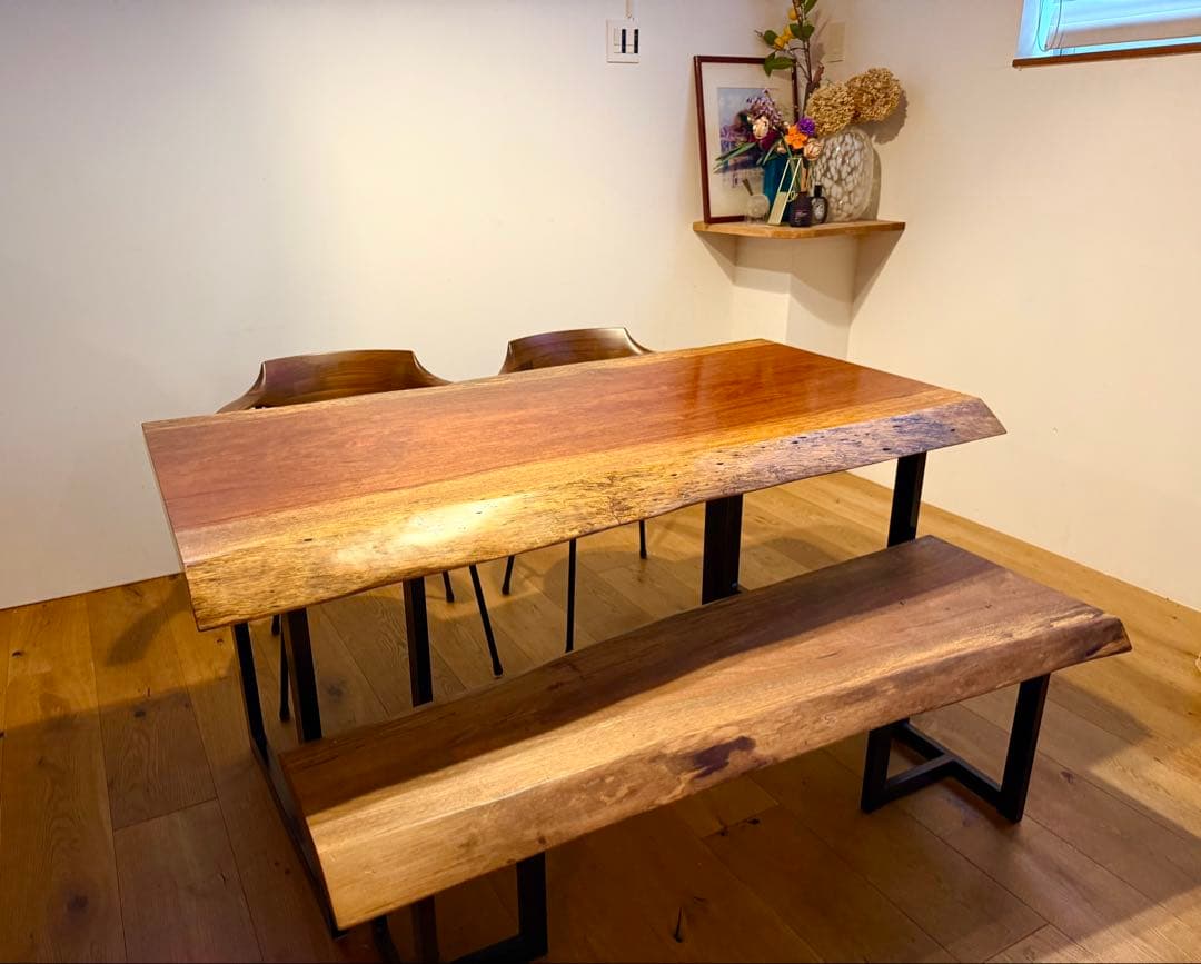 【引き取り限定】ブビンガ一枚板テーブル セット ブビンガ 一枚板 | 千年家具 - 一枚板 テーブル専門店
