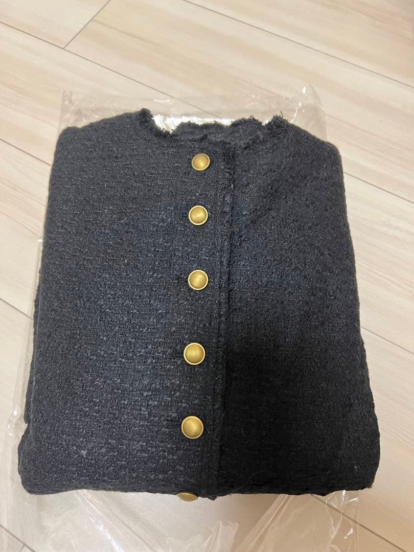 スラブツイードノーカラージャケット PUAL CE CIN ピュアルセシン 黒