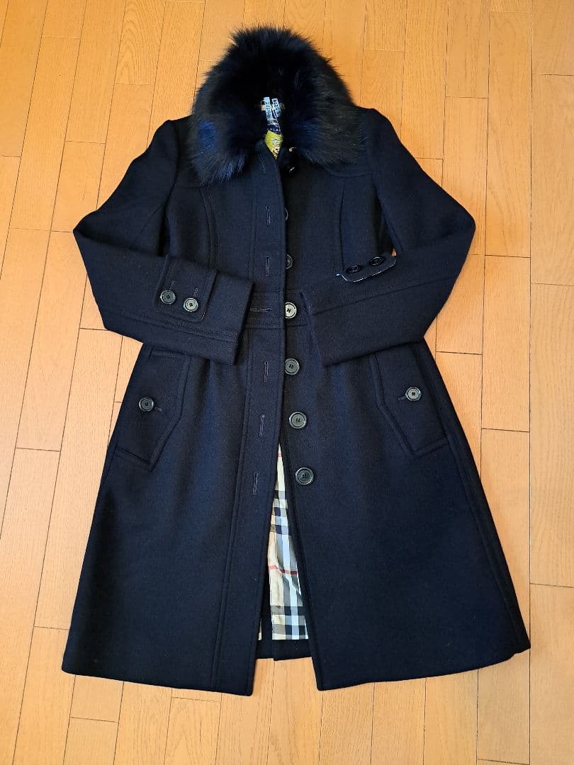 美品　バーバリーブルーレーベル　ロングコート黒　40　ノバチェック BURBERRY BLUE LABEL（バーバリーブルーレーベル） ダブルブレスト
