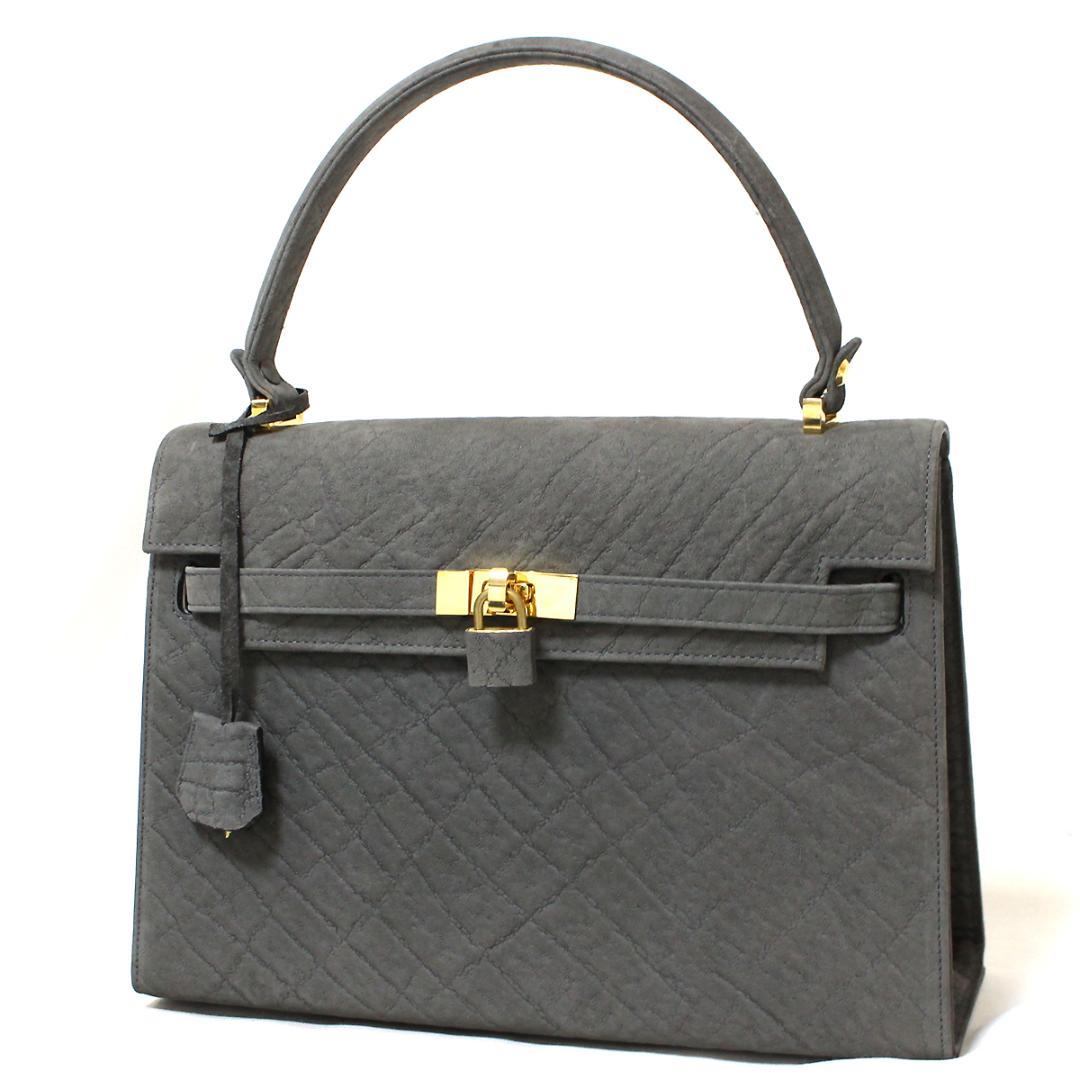 美品 エレファントレザー ハンドバッグ ゴールド金具 象革 バッグ