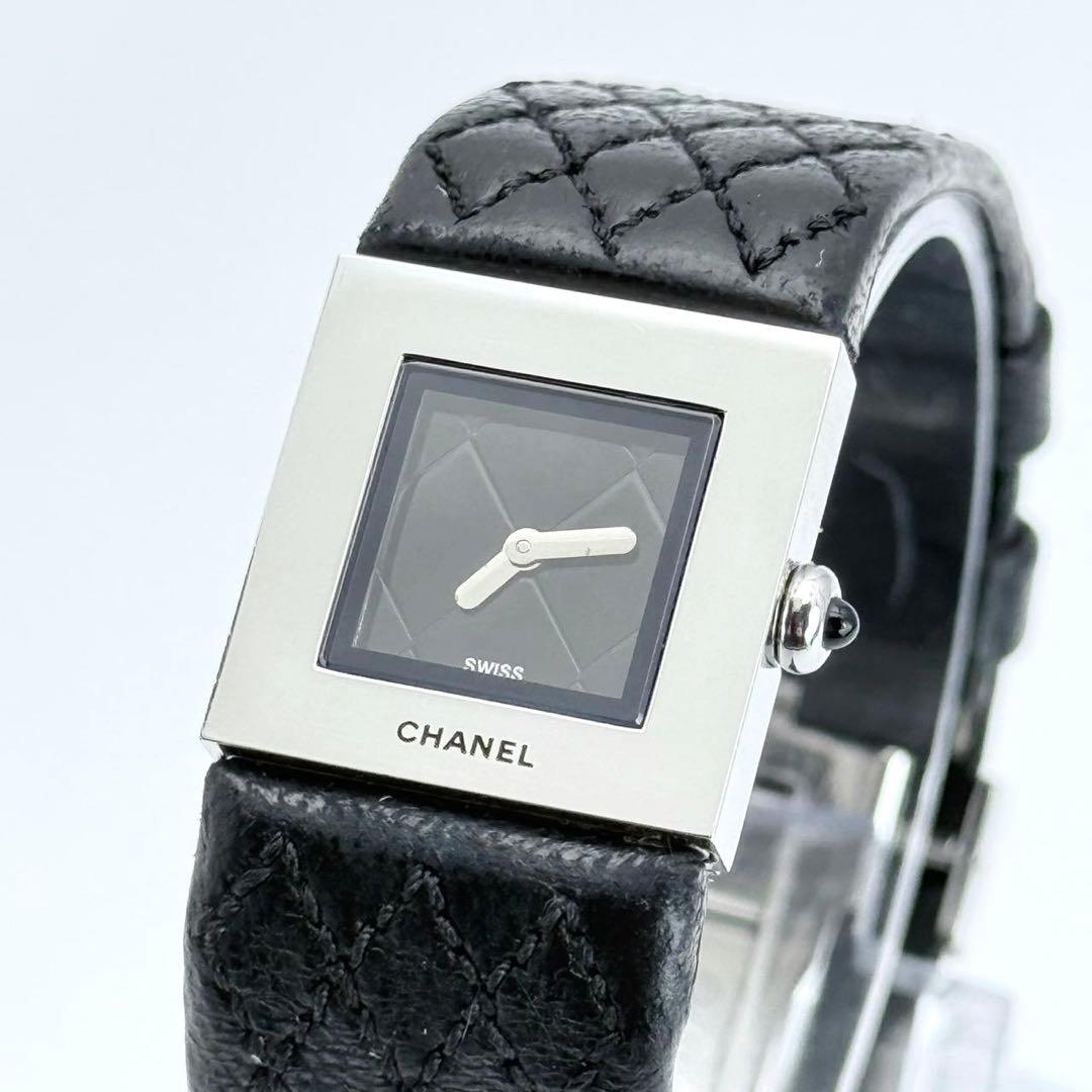 シャネル マトラッセ 腕時計 レディース ブラック キルティング