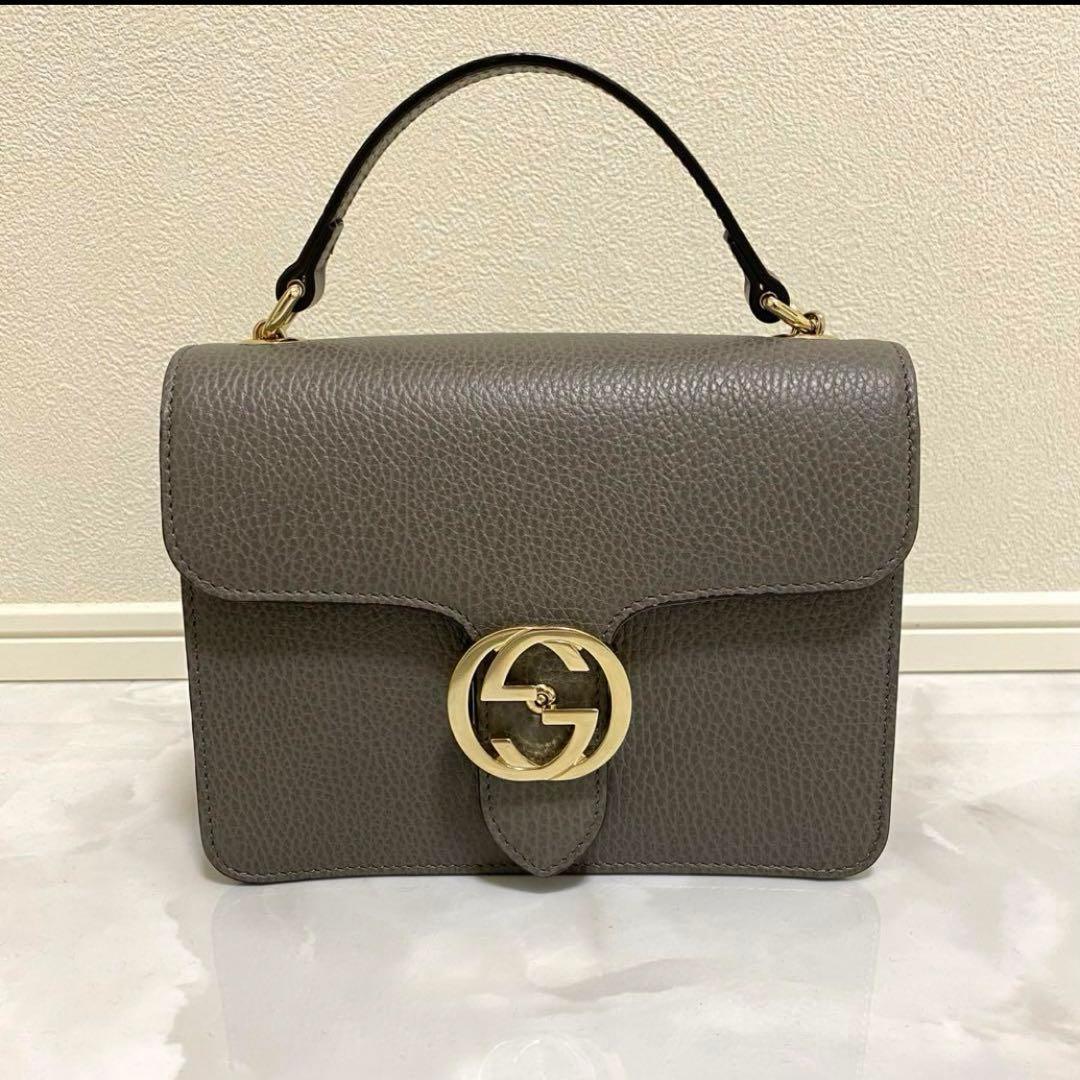 グッチ インターロッキングG チェーンショルダーバッグ グレー - メルカリ