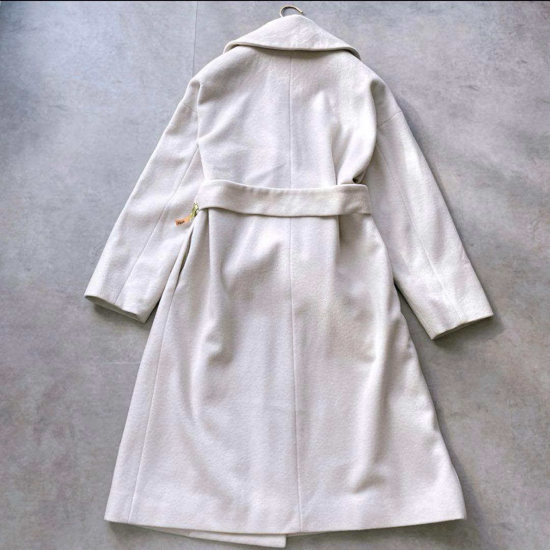 美品】エストネーション ベルテッドウールコート Sサイズ アイボリー