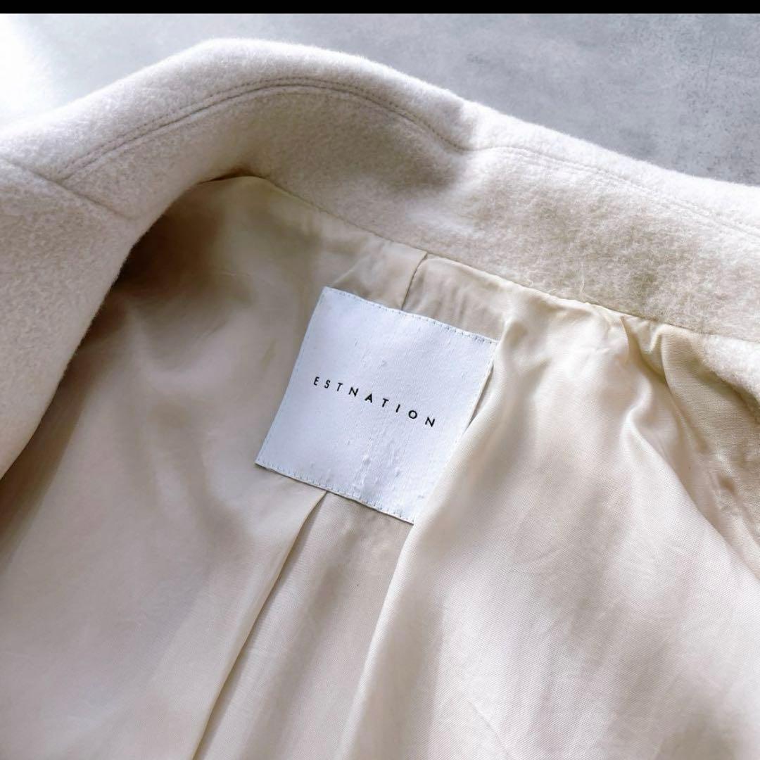 美品】エストネーション ベルテッドウールコート Sサイズ アイボリー