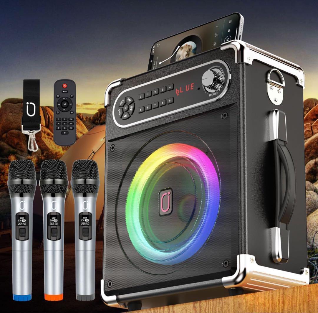 カラオケセット ワイヤレスマイク3本 家庭用 カラオケ機器 スピーカー