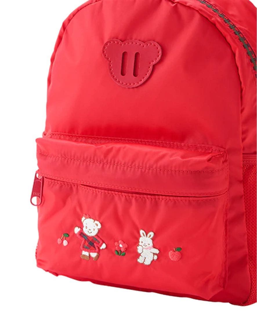 ファミリア赤いリュックサック(S) クマとウサギ刺繍 - メルカリ