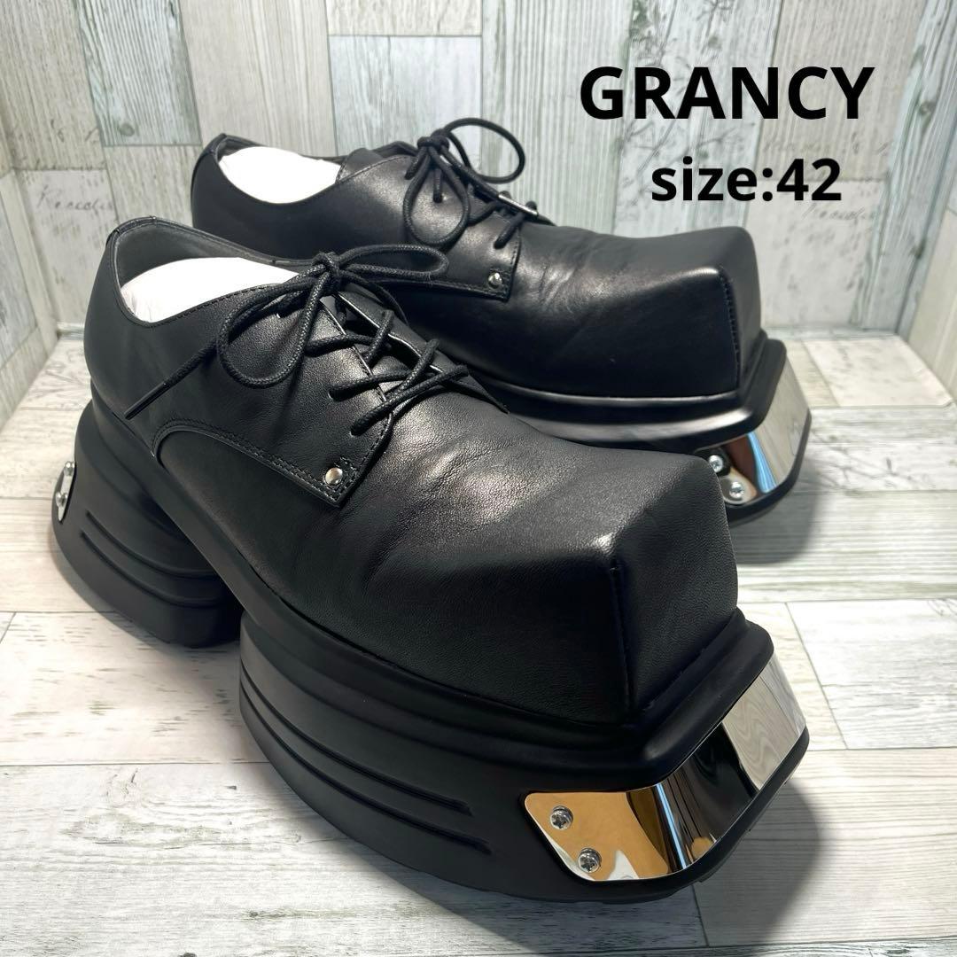 GRANCY メタルプレートレザーシューズ シューズ ブラック メンズ 42