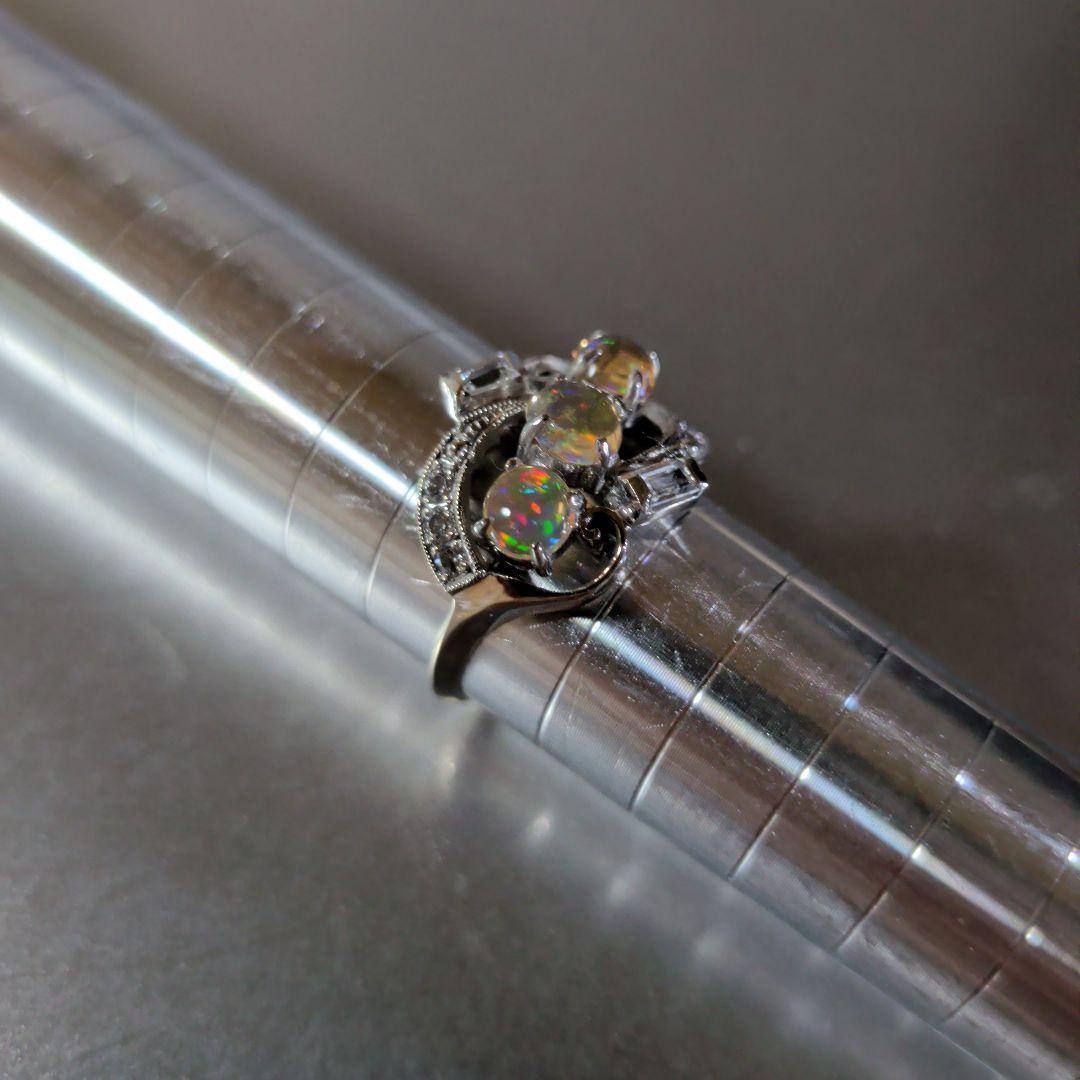 リング　K14　585　WG　天然ウォーターオパール　ガラス　3.16g　ソ付