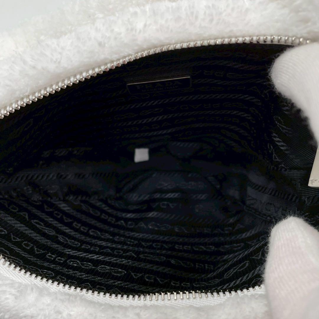 美品 プラダ テリークロス ハンドバッグ ミニバッグ トライアングル