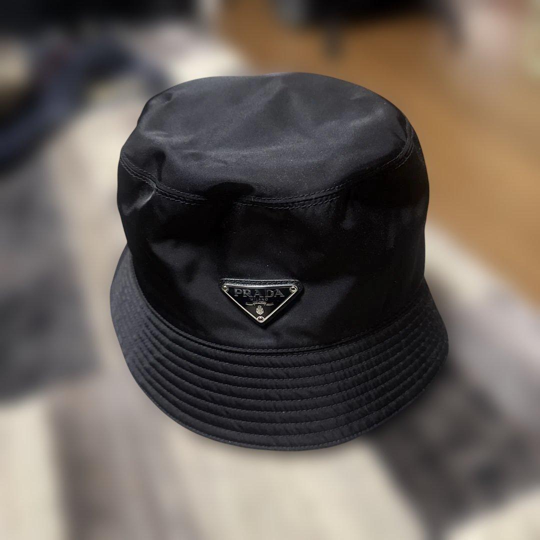 PRADA ブラック バケットハット　L PRADA（プラダ） 3月決算セール バケットハット レディース ブラック